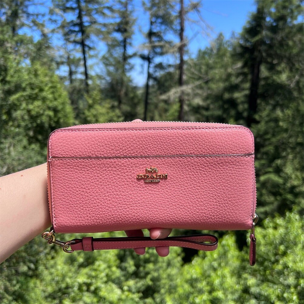 COACH Long Zip-Around Pink Pebble Leather Wallet with Gold Hardware AUTHENTIC